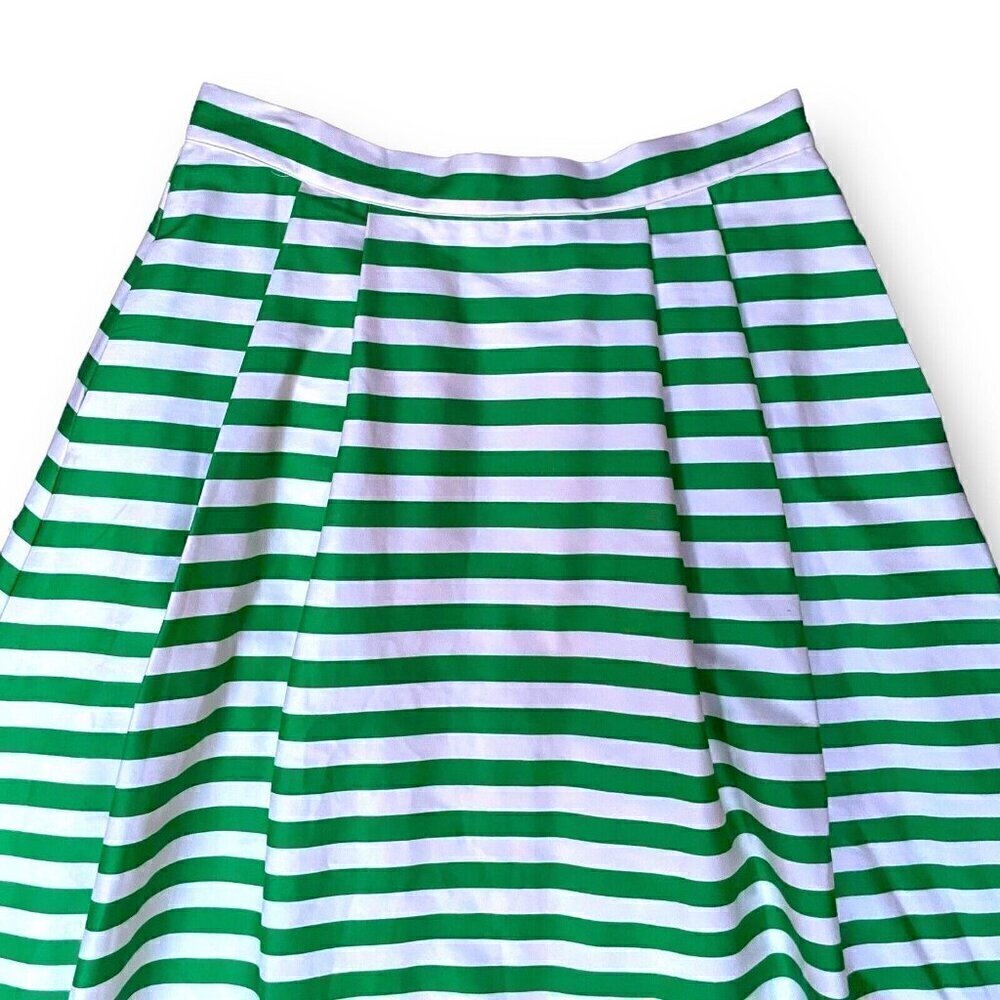 Modcloth Womens Dusk and Stunner Midi Skirt Sz L Green White Stripe Retro Twee - Picture 3 of 7
